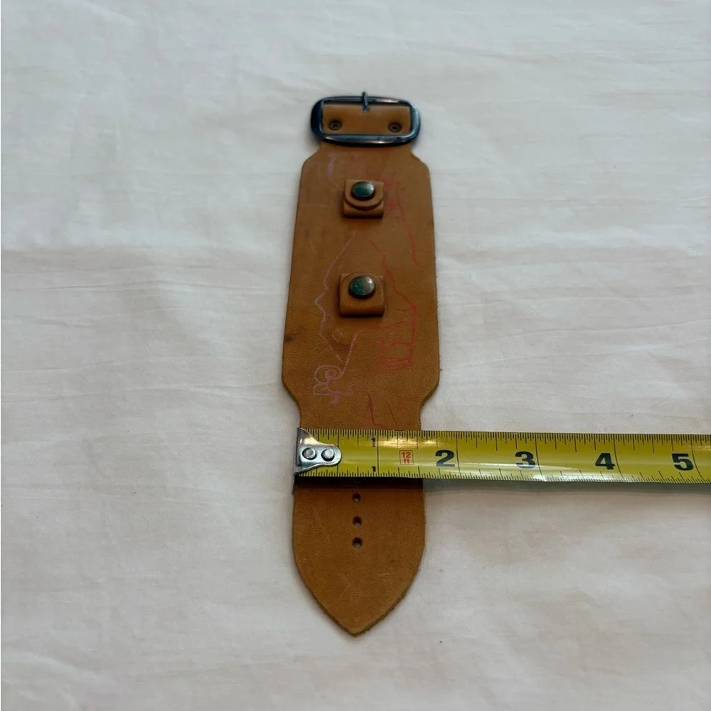 Vintage Hand Tooled Leather Watch Band With Mountain Ram Design